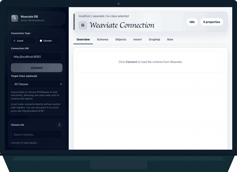 Weaviate DB – local connection, Movie class: overview, schema, objects